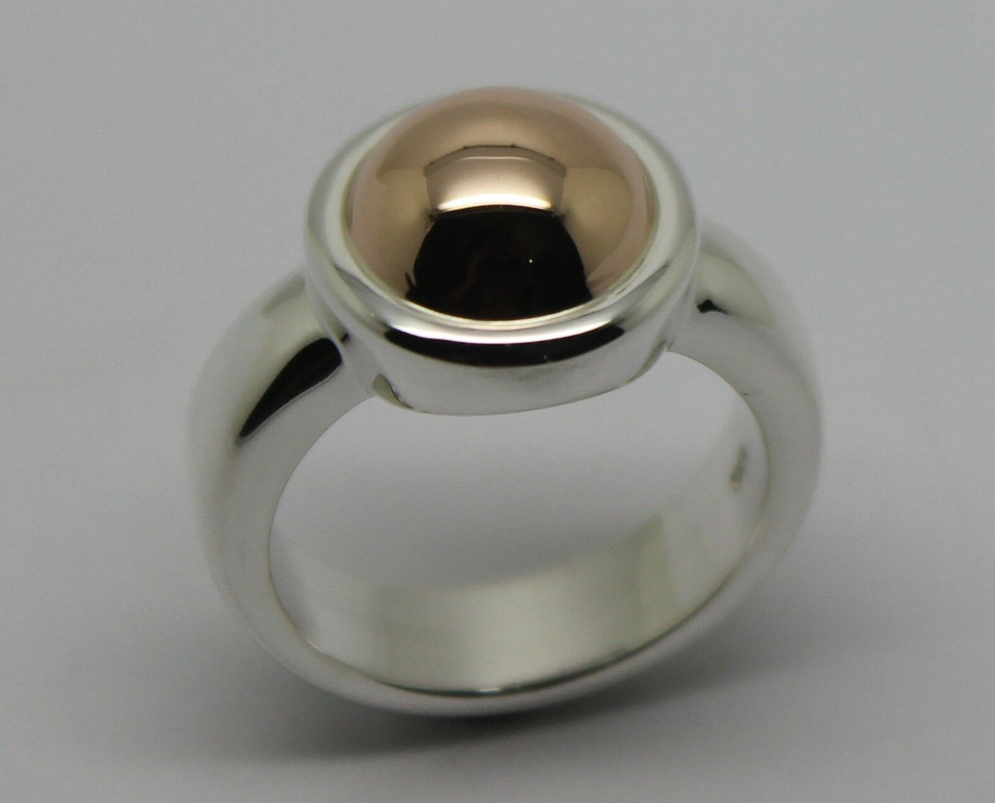 New Genuine Sterling Silver & 9ct Rose Gold 375 Half Ball Ring