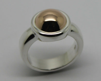 New Genuine Sterling Silver & 9ct Rose Gold 375 Half Ball Ring