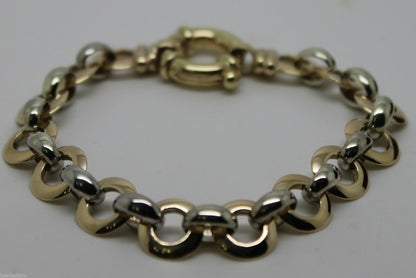 21cm Genuine 9ct 9kt Yellow And White Gold Solid Belcher And Circle Bracelet