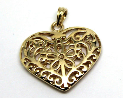 Kaedesigns Genuine 18ct Large Yellow, Rose or White Gold Filigree Double Sided Heart Pendant