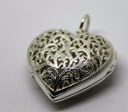 Heavy Genuine Sterling Silver Filigree Heart Pendant Locket