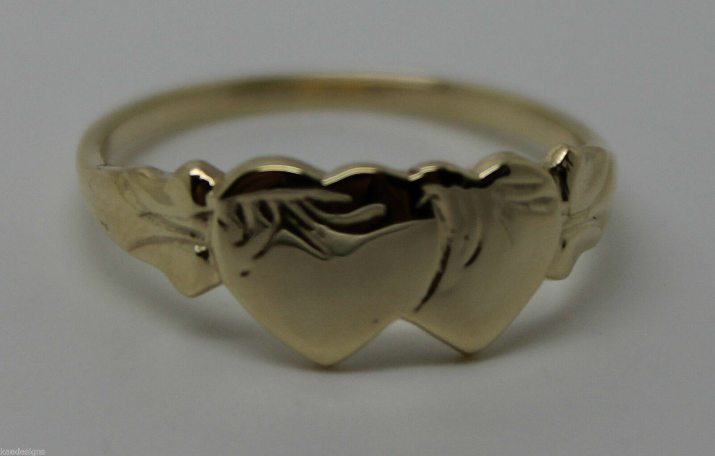 Size M Kaedesigns, Solid New 9ct 9kt Yellow Gold Double Heart Signet Ring