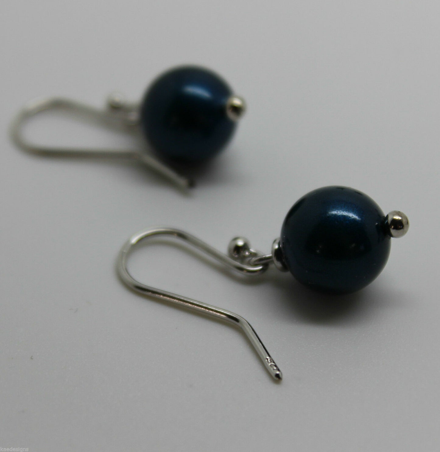 Genuine 9ct White Gold 10mm Petrol Blue Pearl Ball Earrings