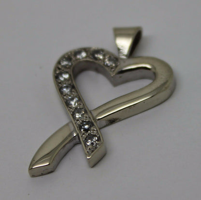 Genuine 9ct White Gold Cubic Zirconia Heart Pendant