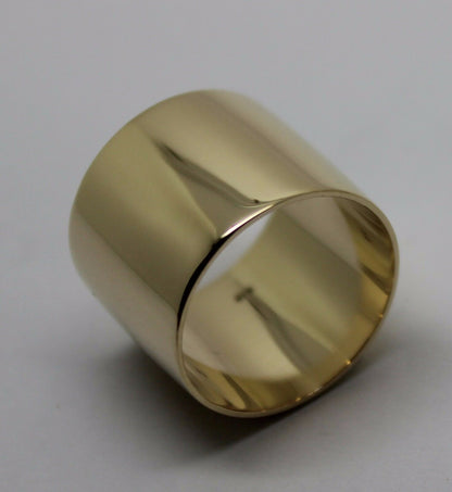 Size L 9ct Yellow, Rose or White Gold Solid Cigar 15mm Extra Wide Band Ring