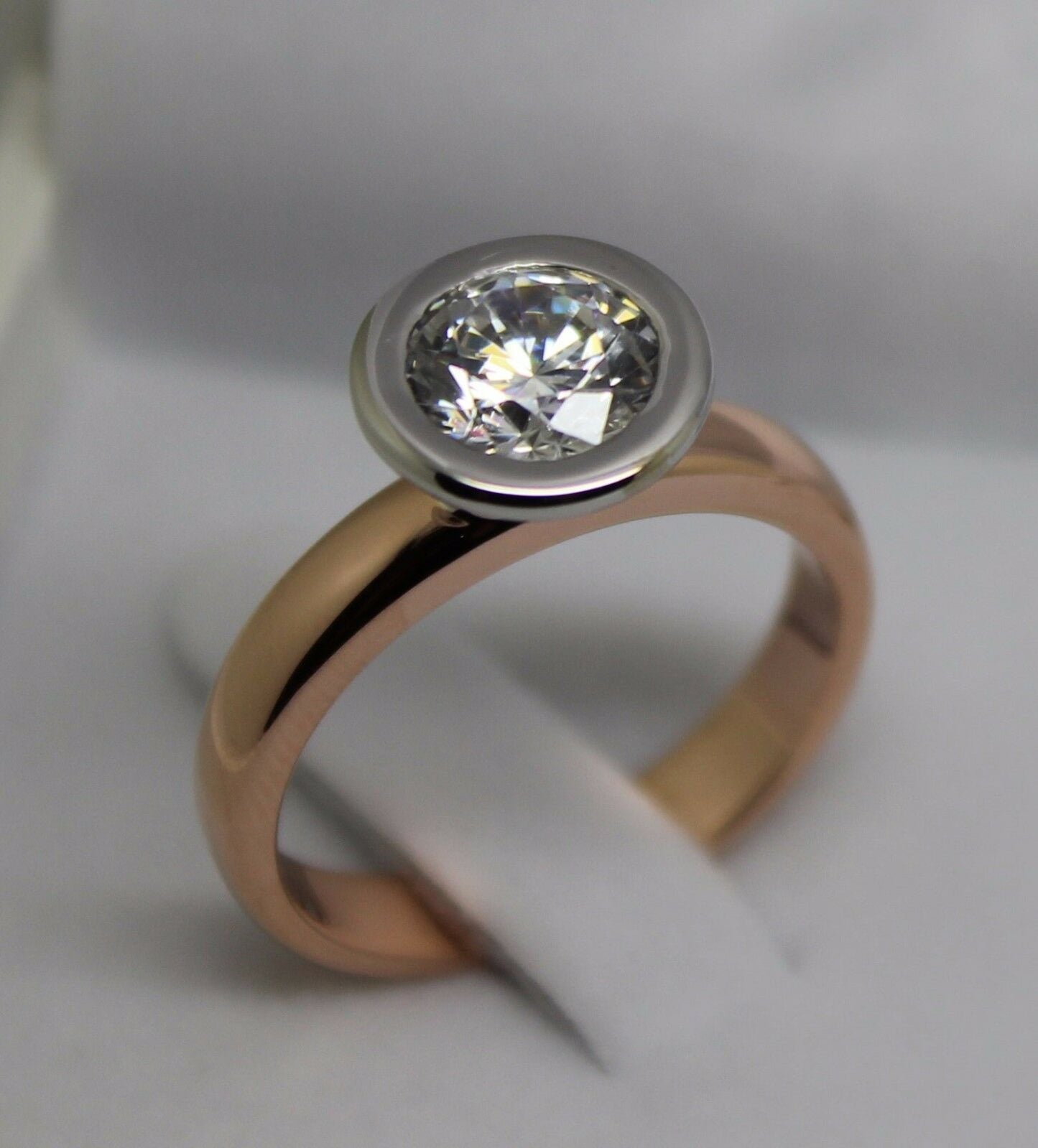 Size S Genuine 14ct Solid White & Rose Gold Cubic Zirconia Ring 373