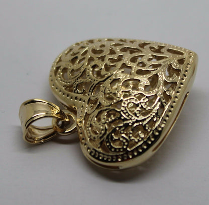 Kaedesigns New Genuine 9ct 9k Heavy Large, Rose or White Yellow Gold Filigree Heart Pendant