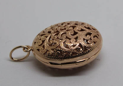 Kaedesigns, New Genuine Heavy 9kt 9ct Rose Gold Filigree Oval Pendant Locket