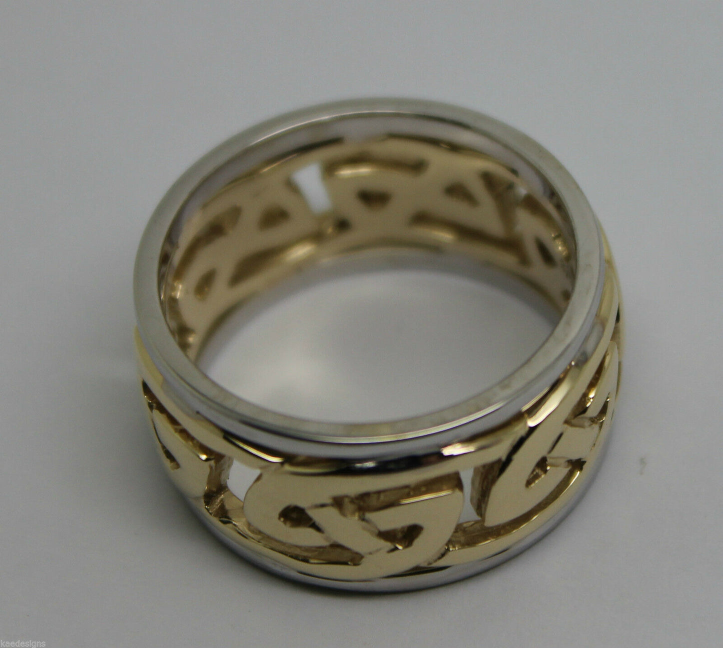 Size T 1/2 Genuine Heavy Solid  9ct Yellow & White Gold 12mm Large Celtic Ring