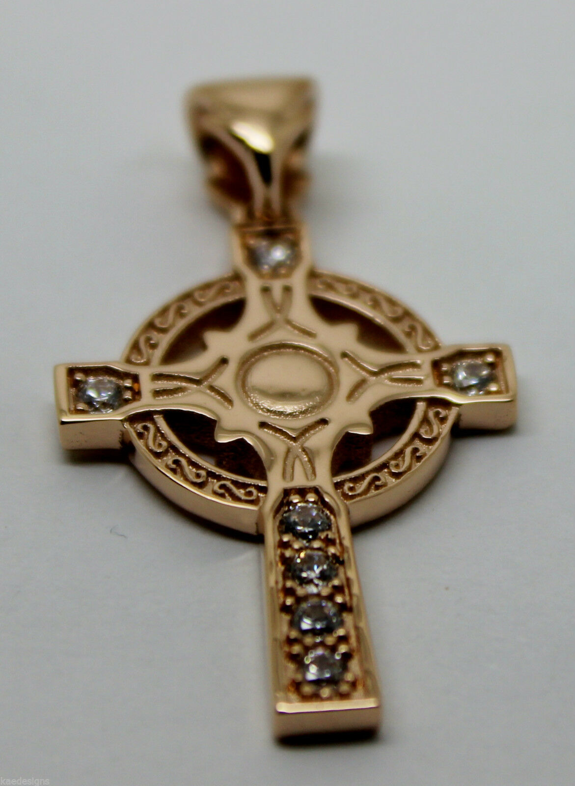 Kaedesigns, 9ct Yellow Or Rose Or White Gold Celtic Cross Pendant With Stones