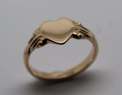 Size J Genuine 9ct 9Kt Yellow, Rose or White Gold 375 Heart Signet Ring