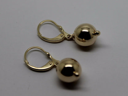 Genuine 9ct 9k Yellow, Rose or White Gold Continental Hooks 10mm Ball Plain Earrings