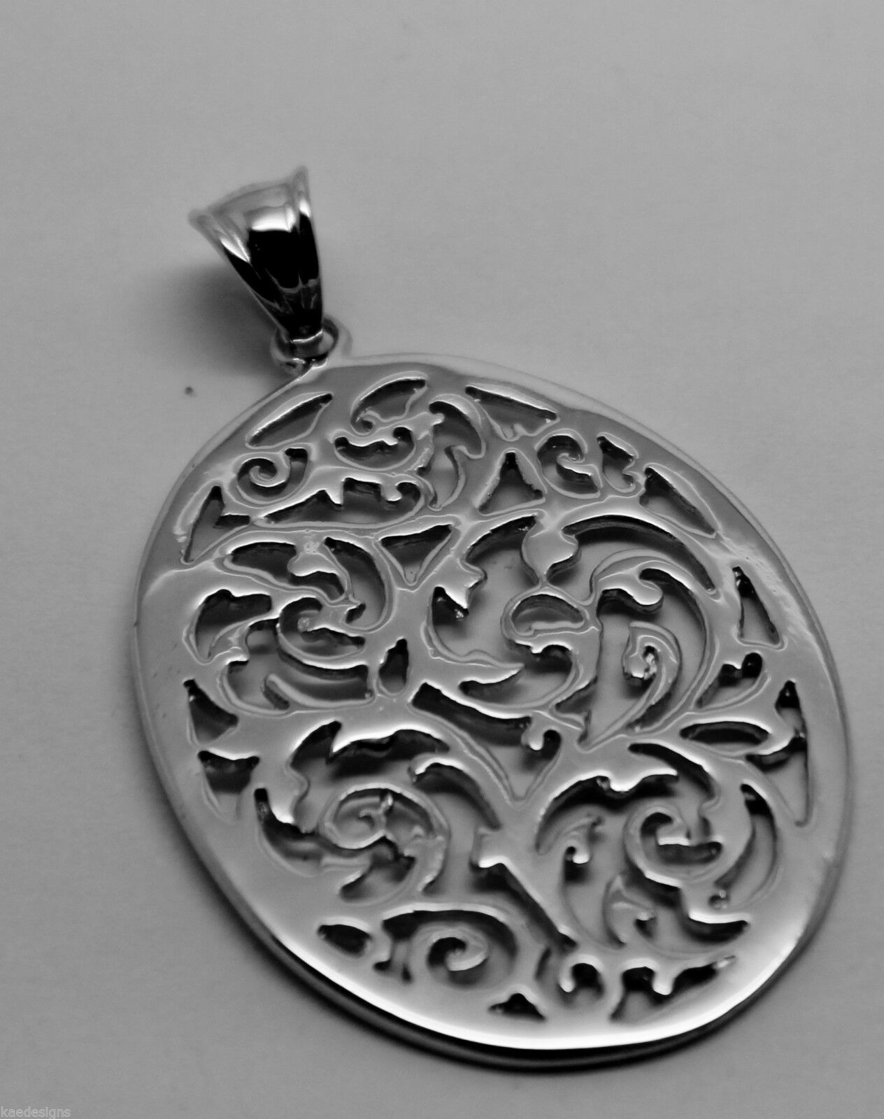 Kaedesigns Genuine Heavy Solid Sterling Silver 925 Large Oval Filigree Pendant