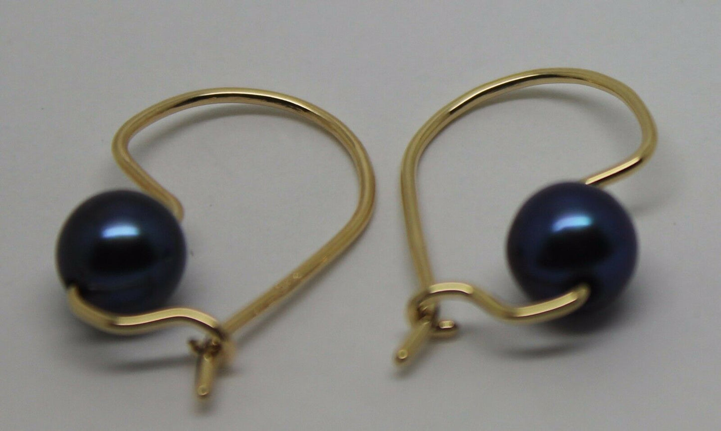 Kaedesigns New 9ct Yellow, Rose or White Gold 8mm Black Pearl Hook Earrings