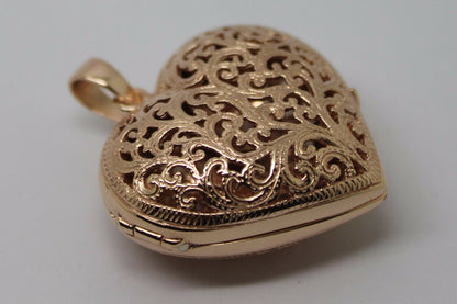 Kaedesigns, New Genuine 9ct 9kt Rose Gold Huge Filigree Heart Pendant Locket