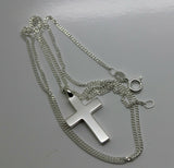 Solid New Sterling Silver 925 Plain Cross Pendant & 45cm Kerb Chain Necklace