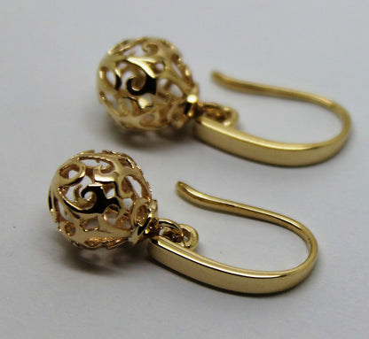 Kaedesigns New Genuine 9ct Yellow, Rose or White Gold 10mm Ball Drop Filigree Earrings