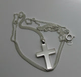 Solid New Sterling Silver 925 Plain Cross Pendant & 55cm Kerb Chain Necklace