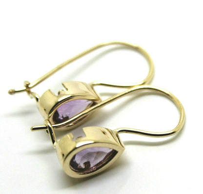 Genuine  9ct Yellow Gold Purple Stone Teardrop Earrings