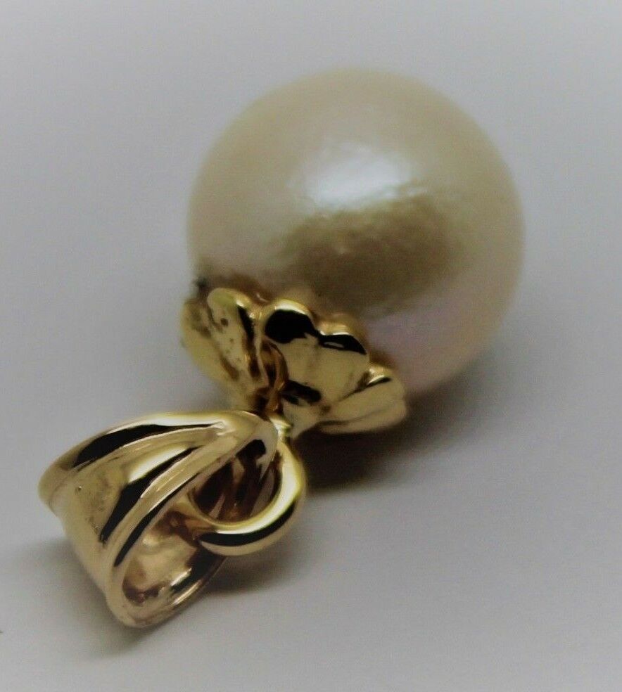 9ct 9k  Solid Yellow Gold 14mm White Freshwater Pearl Ball Pendant