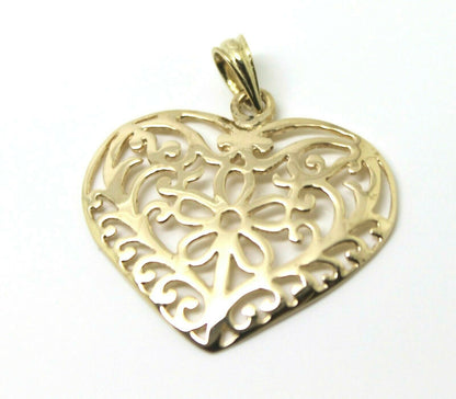 Kaedesigns New Genuine 9ct Large Yellow, Rose or White Gold Filigree Flower Heart Pendant