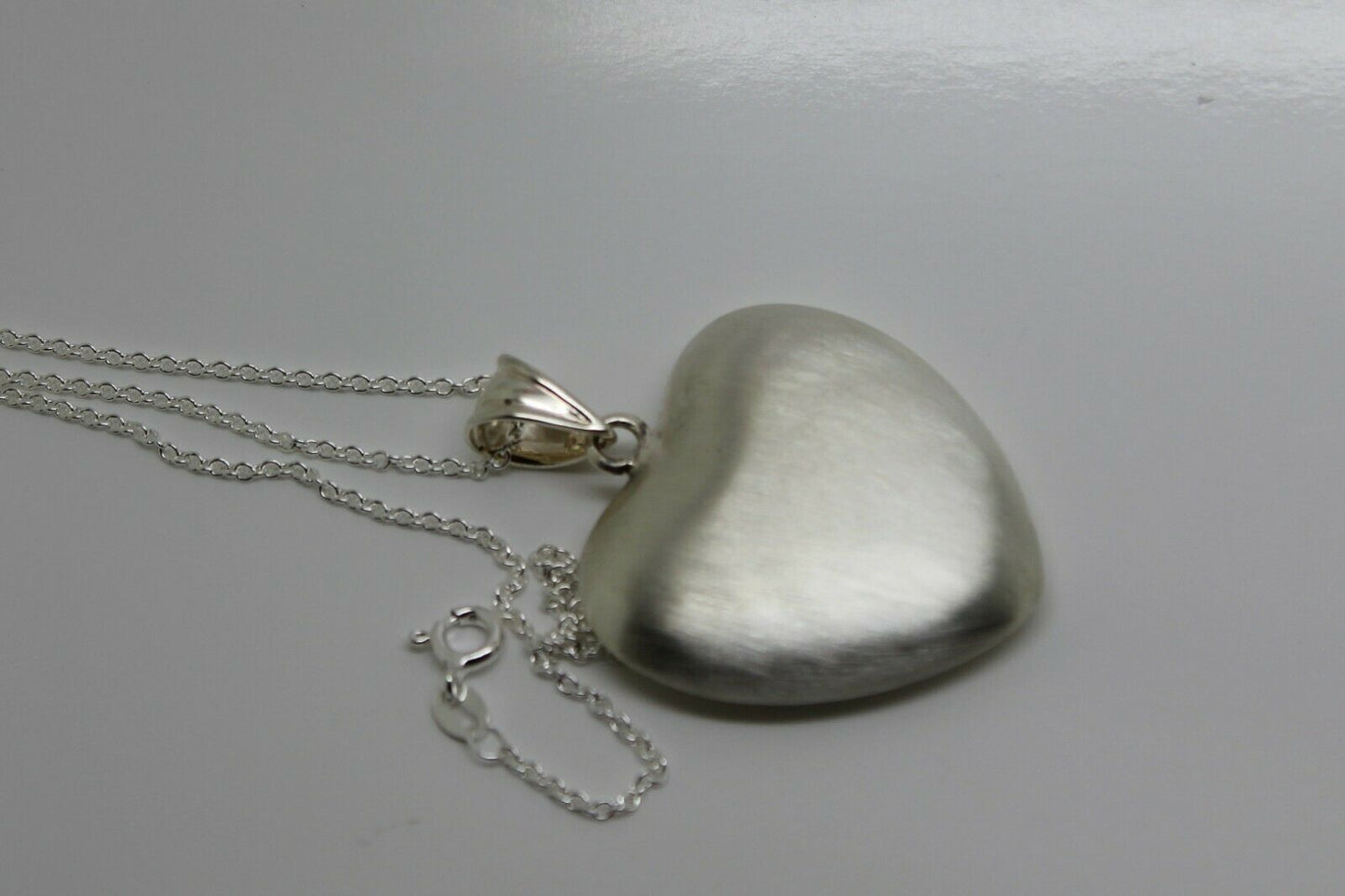 Genuine Sterling Silver Chain Necklace & Large Brushed Heart Pendant