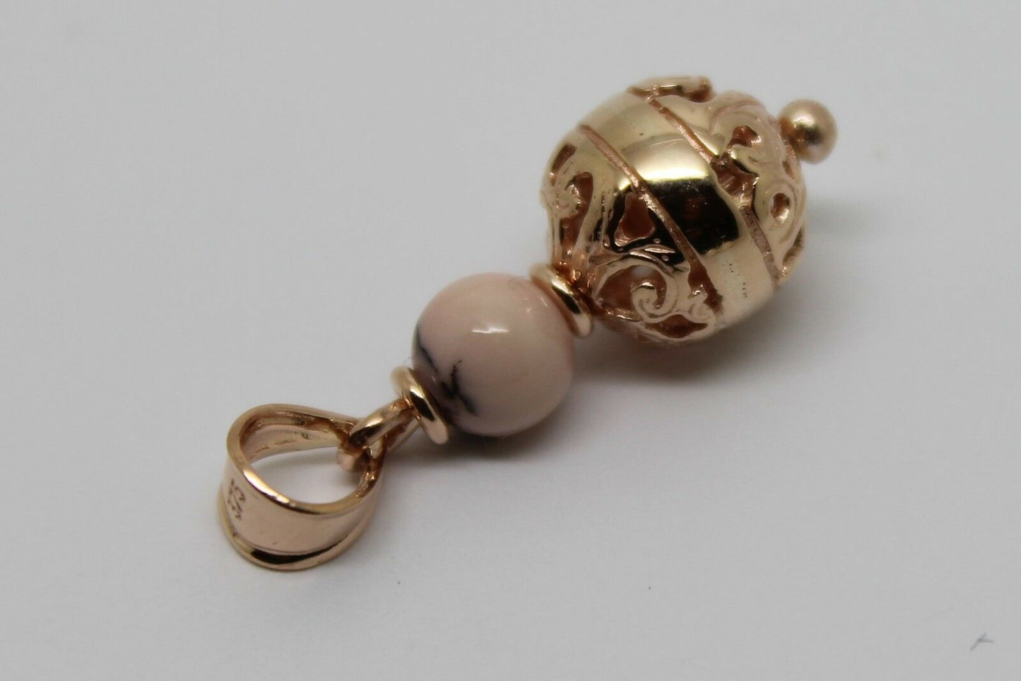 Genuine 9ct 9k Rose Gold 10mm Filigree Ball + 6mm Pink Ball Pendant