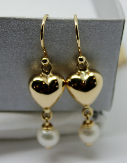 Kaedesigns, New 9ct 9k Yellow Gold Or White Gold Or Rose Gold Heart Pearl Earrings