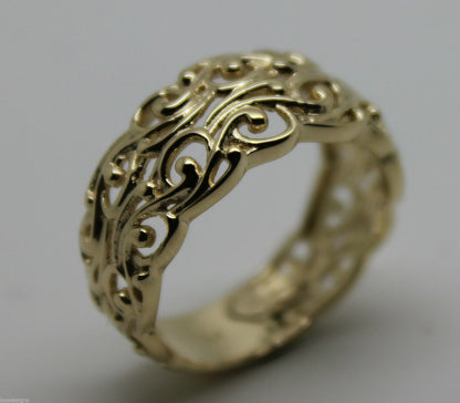 Kaedesigns New 9ct 375 Wide Yellow Gold Wide Flower Filigree Ring - Choose your size