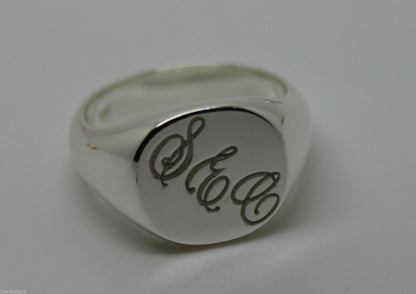 Genuine Solid New Sterling Silver Oval Signet Ring Engraved With Your Initials.