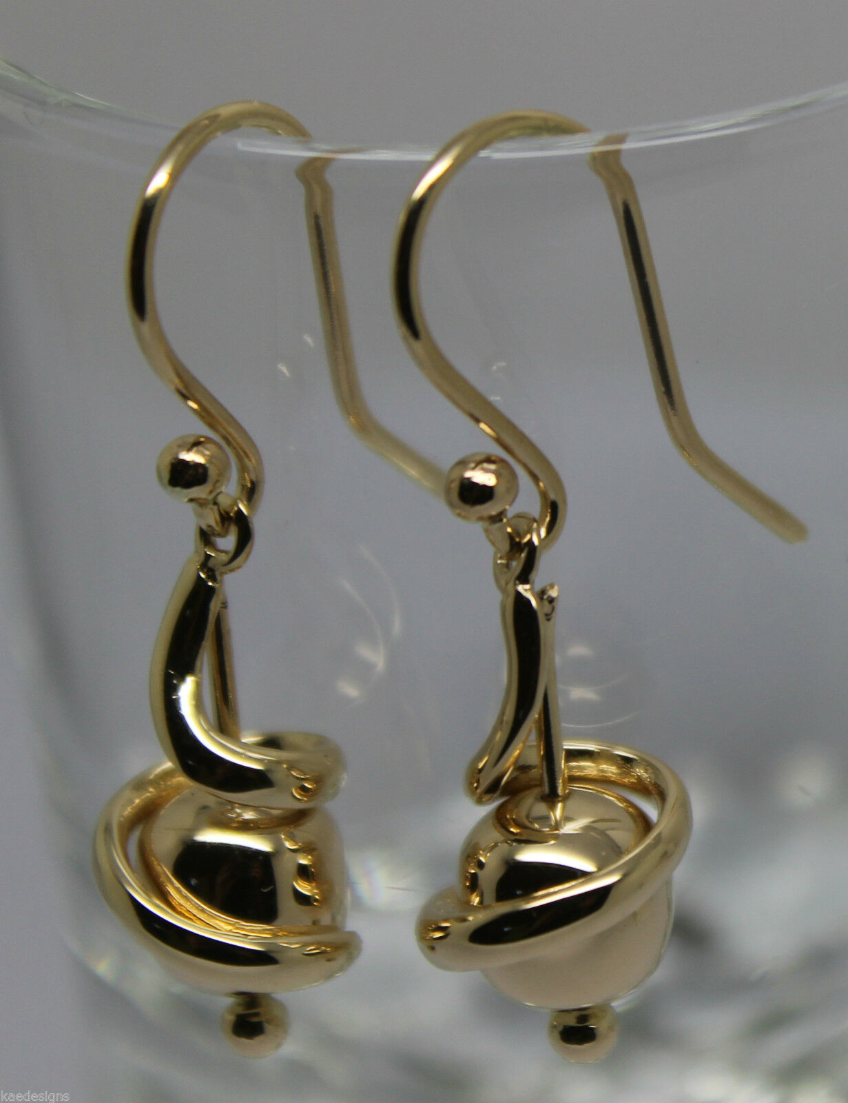 Kaedesigns, 9ct Yellow Or White Or Rose Gold 8mm Hook Swirl Ball Drop Earrings