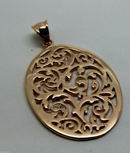 Heavy Solid 9ct Yellow, Rose or White Gold Large Oval Filigree Pendant