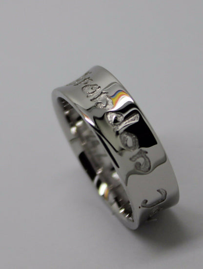 Custom Made Solid 9ct White Gold Engraved Ring With Your Own Message 7mm Wide