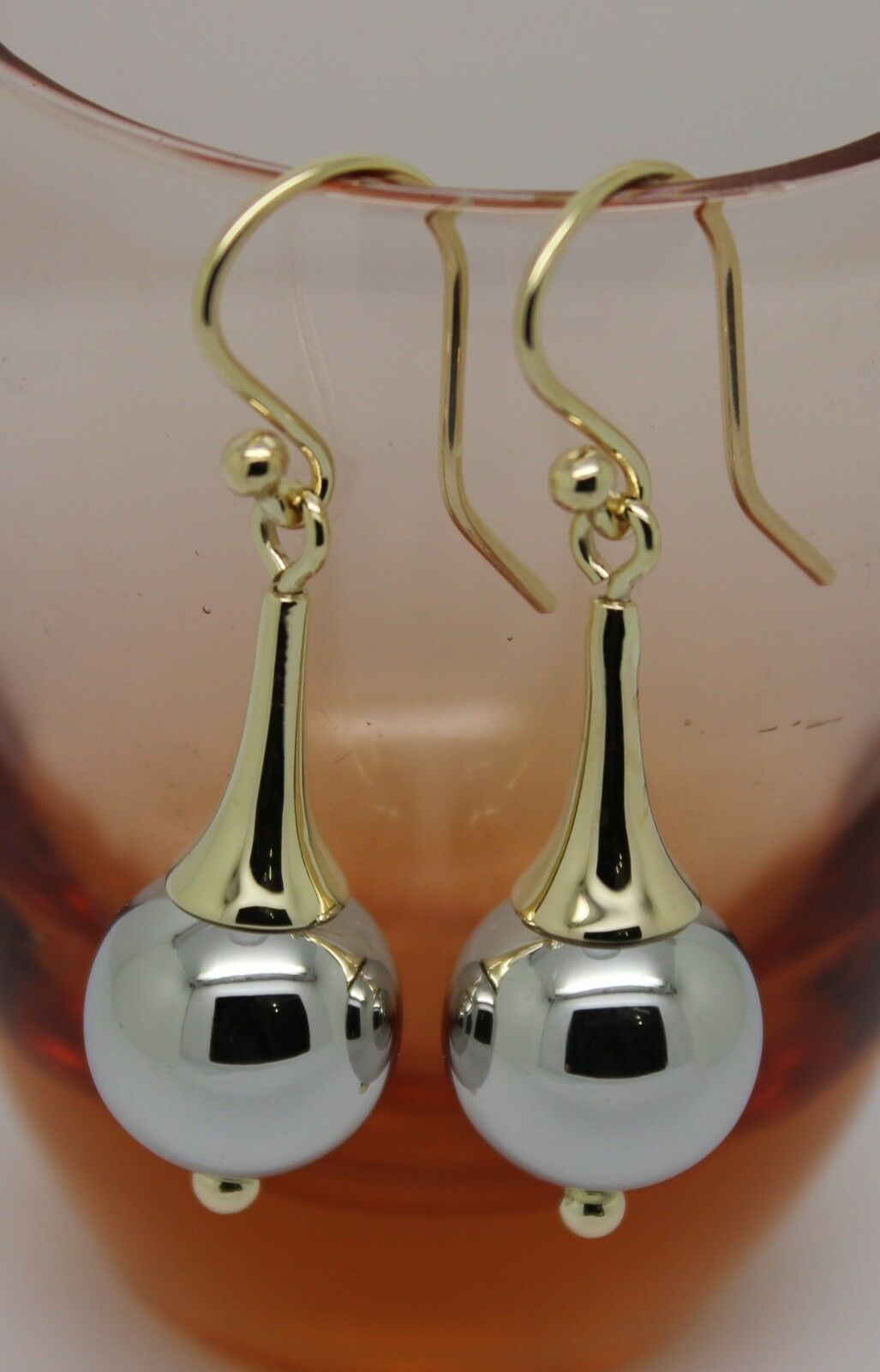 Genuine 9ct Yellow & White Gold 12mm Ball Drop Earrings