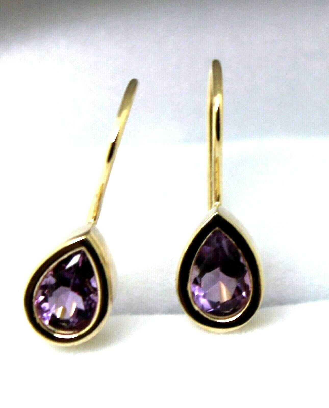 Genuine  9ct Yellow Gold Purple Stone Teardrop Earrings