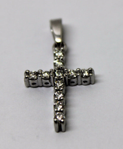 New Genuine 14ct 14k White Gold Cross Round Diamond Pendant