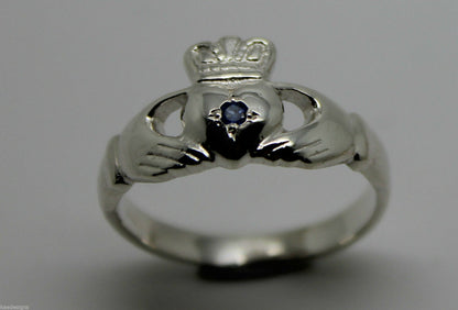 Size M Genuine New Sterling Silver Australian Sapphire Claddagh Ring