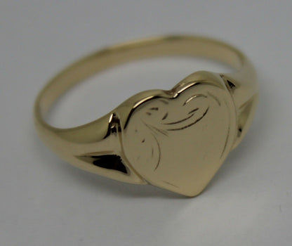 Kaedesigns New Size R Genuine Large 9ct Yellow, Rose or White Gold Heart Signet Ring