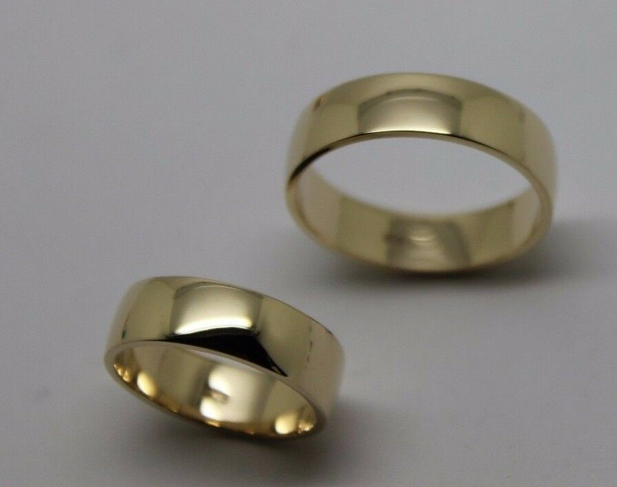 His & Hers Genuine 2 X Full Solid 9Ct Yellow Gold 6mm Wide Wedding Couple Bands Rings