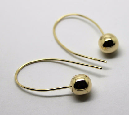 Genuine Large Hooks 9ct Yellow, Rose or White Gold 8mm Euro Ball Drop Earrings