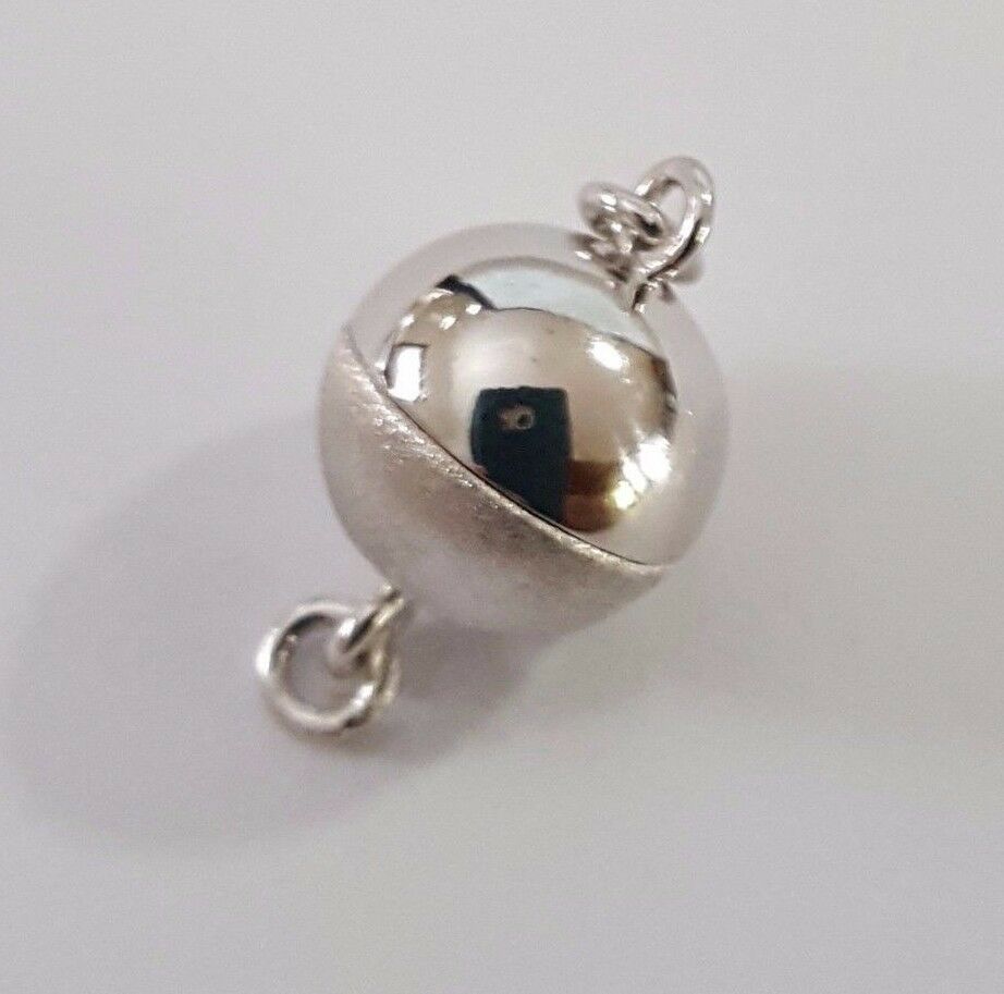 Sterling Silver Half Matt Half Polished Magnetic Ball 9mm or 10mm Pearl Clasp