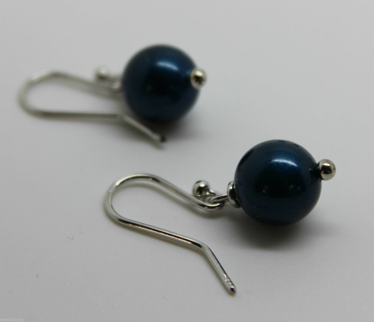 Genuine 9ct White Gold 10mm Petrol Blue Pearl Ball Earrings