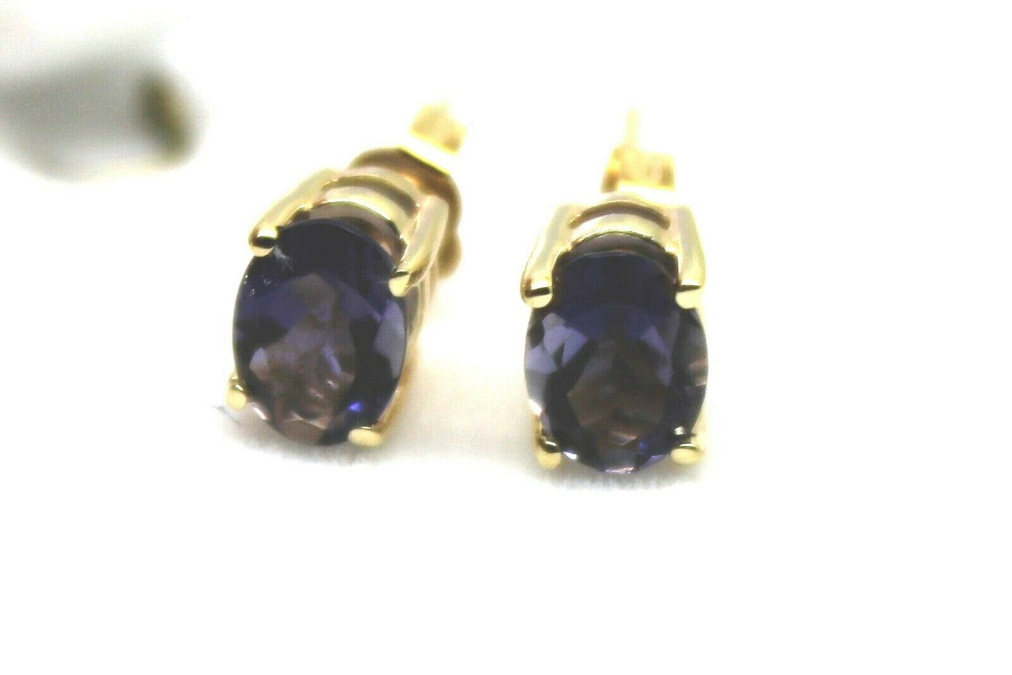 Genuine 9ct 9K Yellow Gold Amethyst Oval Stud Earrings