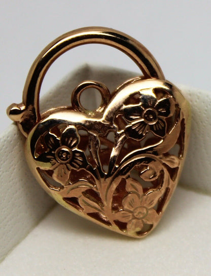 Genuine 9ct 21mm Yellow, Rose or White Gold Filigree Heart Pendant / Padlock