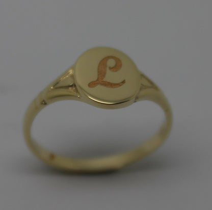 Size K 1/2 Genuine Solid New 9ct Yellow, Rose or White Gold Oval Signet Ring Engraved With One Initial