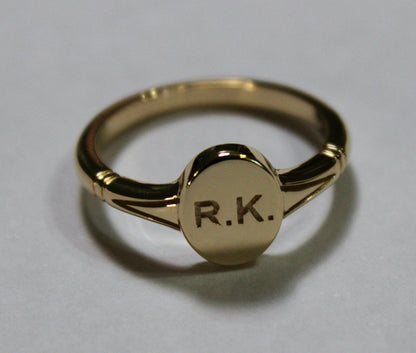 Size P Genuine Full Solid 9ct Yellow, Rose or White Gold Oval Signet Ring Engraved With Two Initials