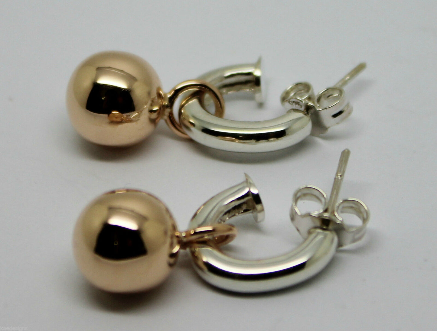 Kaedesigns New 10mm 9ct Rose Gold & Sterling Silver Ball Stud Earrings