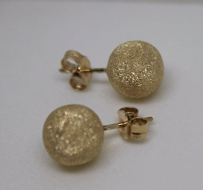 Genuine 9ct 9k Yellow, Rose or White Gold 10mm Frosted Stud Ball Earrings