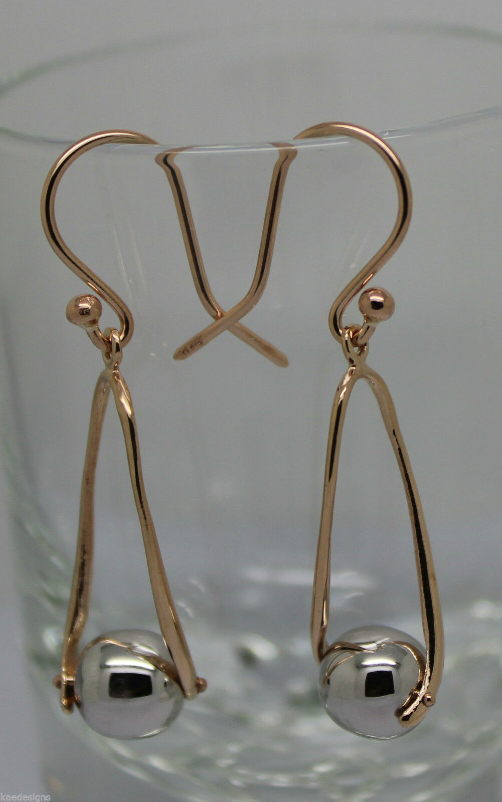 Kaedesigns Genuine 9ct 9k White & Rose Gold 8mm Ball Drop Earrings