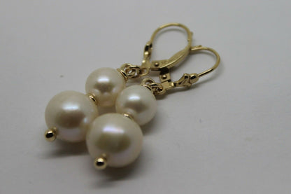 New 9ct 9k Yellow Gold 6mm & 8mm White Pearl Continental Clip Earrings